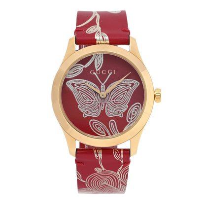Gucci Stainless Steel Calfskin 38mm G-Timeless Butterfly Quartz Watch Red 1 of 5