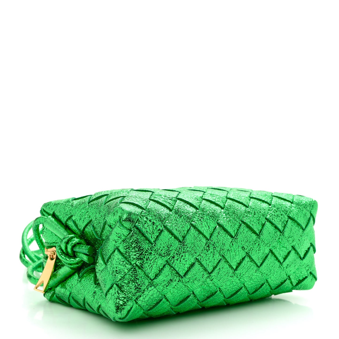 Metallic Calfskin Intrecciato Mini Loop Camera Bag Green