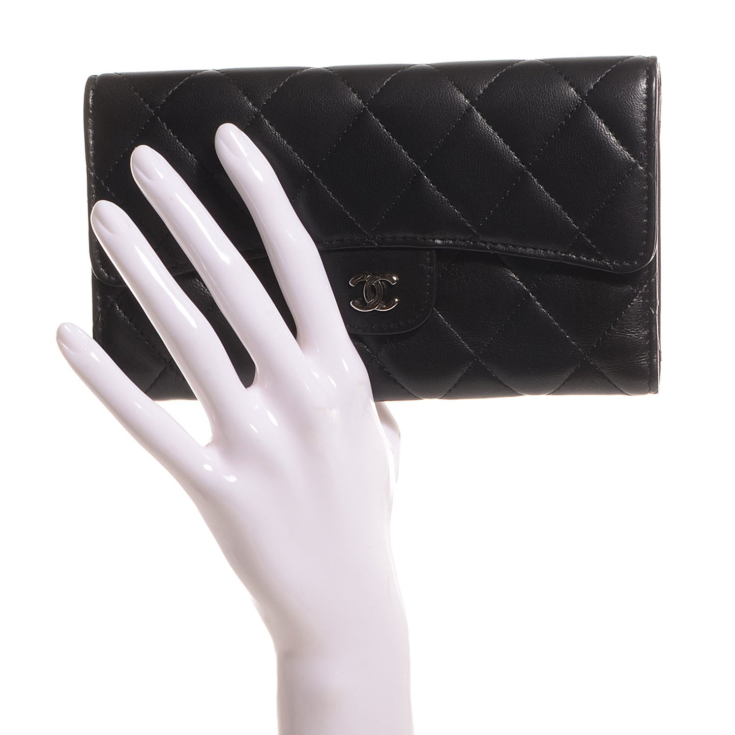 Lambskin Quilted Large Flap Wallet Black