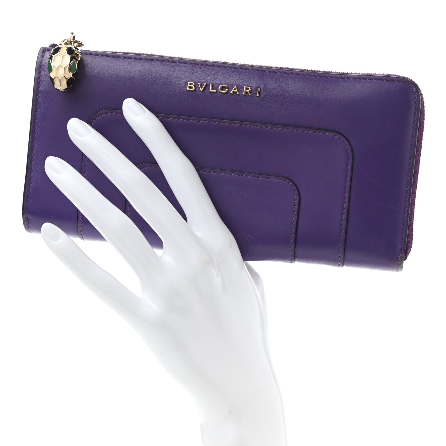 Calfskin Serpenti Zip Around Wallet Amethyst