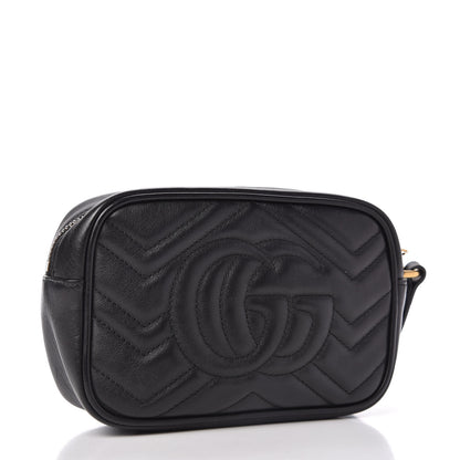 Gucci Calfskin Matelasse Mini GG Marmont Wrist Wallet Black 3 of 10