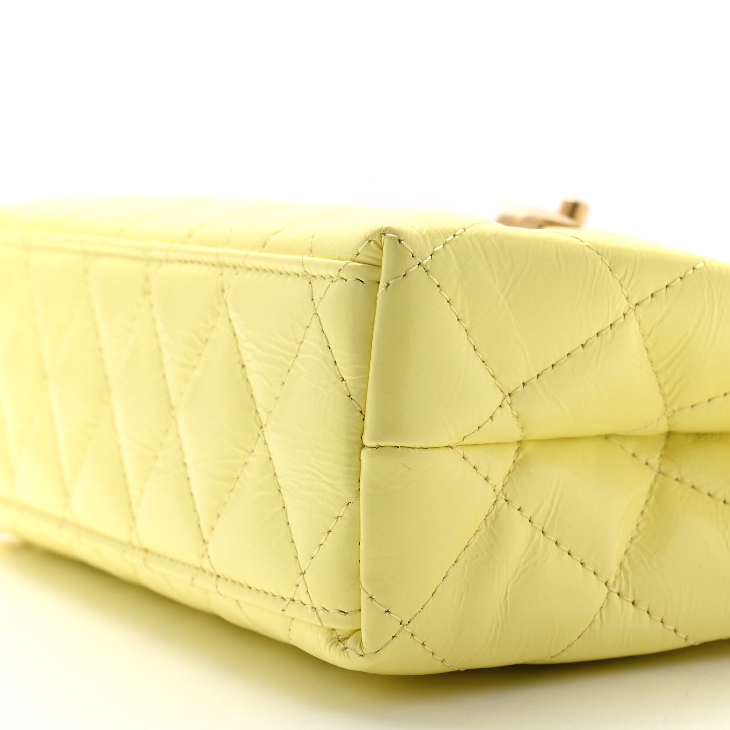 Shiny Aged Calfskin Quilted Nano Kelly Shopper Light Yellow