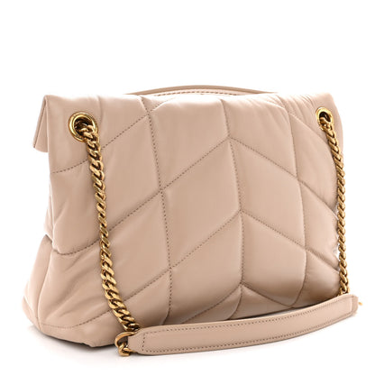 Saint Laurent Lambskin Quilted Small Loulou Puffer Monogram Chain Satchel Dark Beige 3 of 9