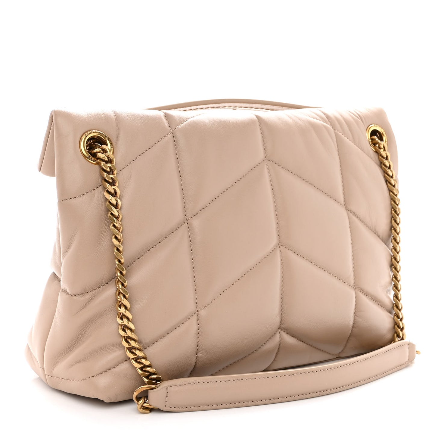 Lambskin Quilted Small Loulou Puffer Monogram Chain Satchel Dark Beige