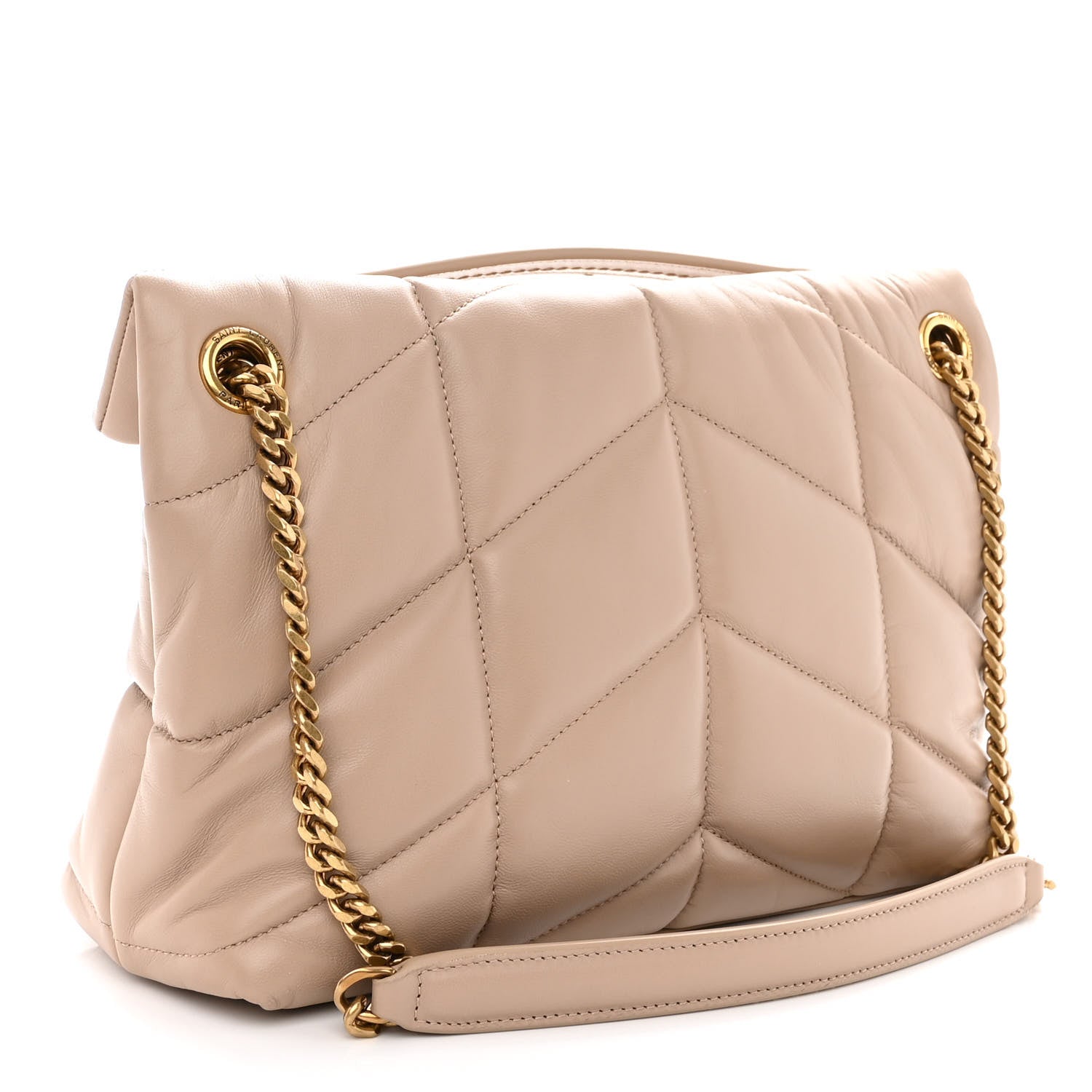 Saint Laurent Lambskin Quilted Small Loulou Puffer Monogram Chain Satchel Dark Beige 3 of 9