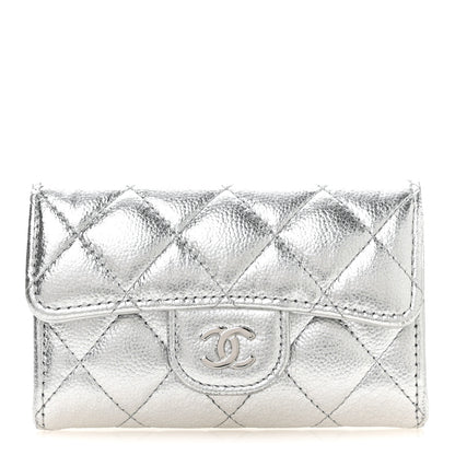 Chanel Metallic Caviar Quilted Flap Card Holder Wallet Silvery 1 of 8
