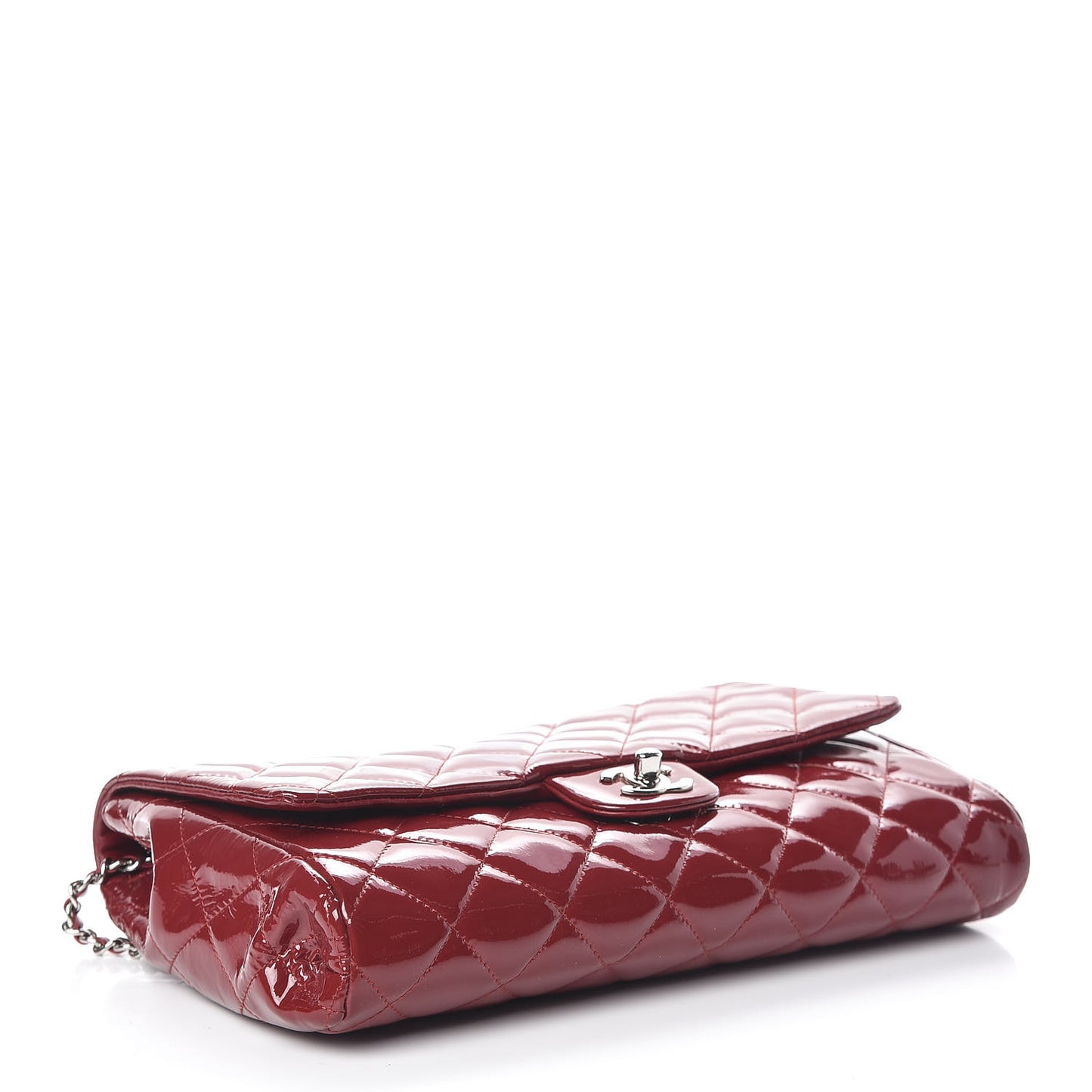 Patent Quilted Clutch With Chain Flap Red