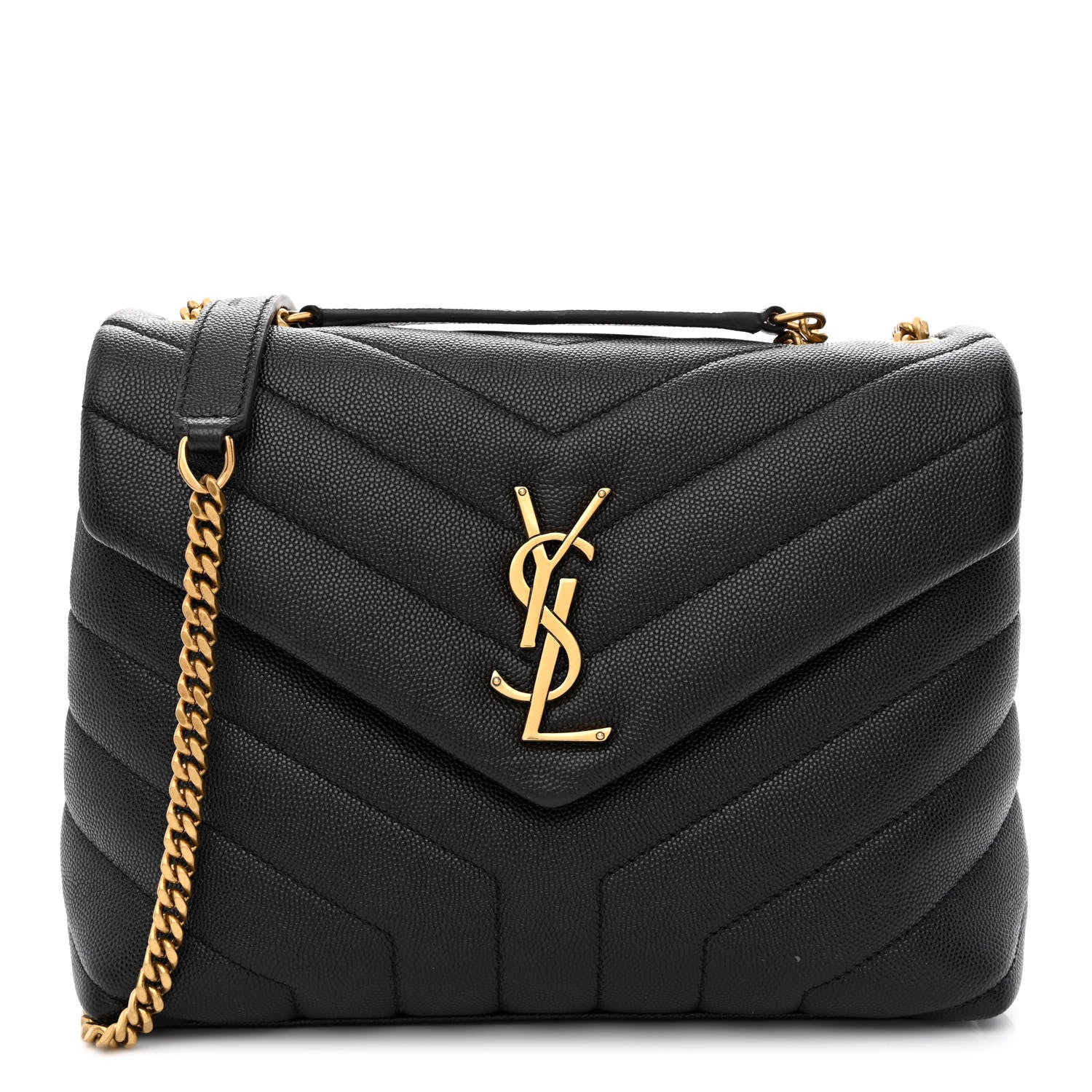 Saint Laurent Grain de Poudre Calfskin Y Quilted Monogram Small Loulou Chain Satchel Black 1 of 11