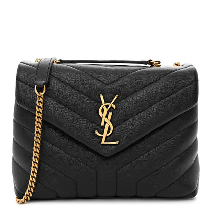 Saint Laurent Grain de Poudre Calfskin Y Quilted Monogram Small Loulou Chain Satchel Black 1 of 11