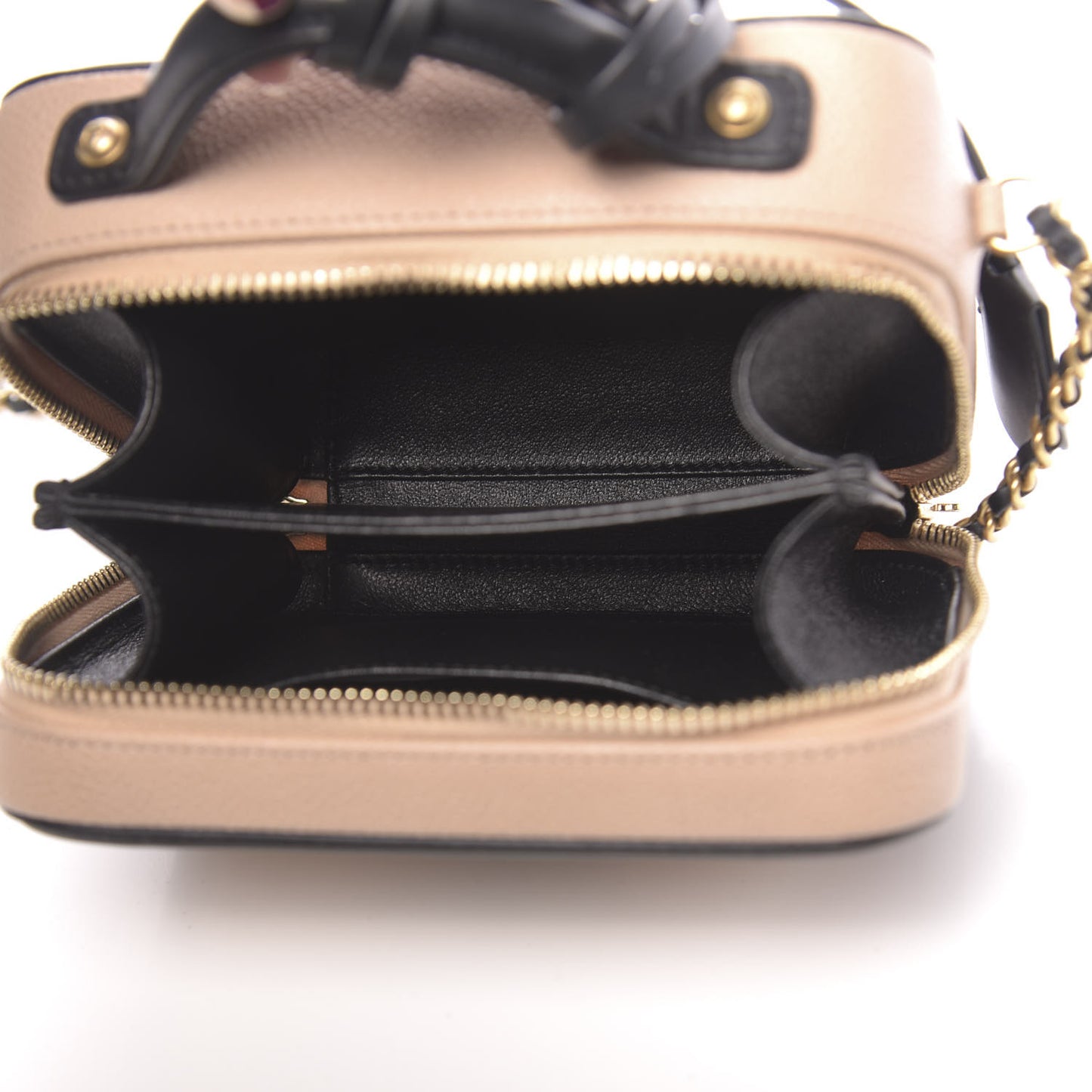 Caviar Quilted Small CC Filigree Vanity Case Beige Black