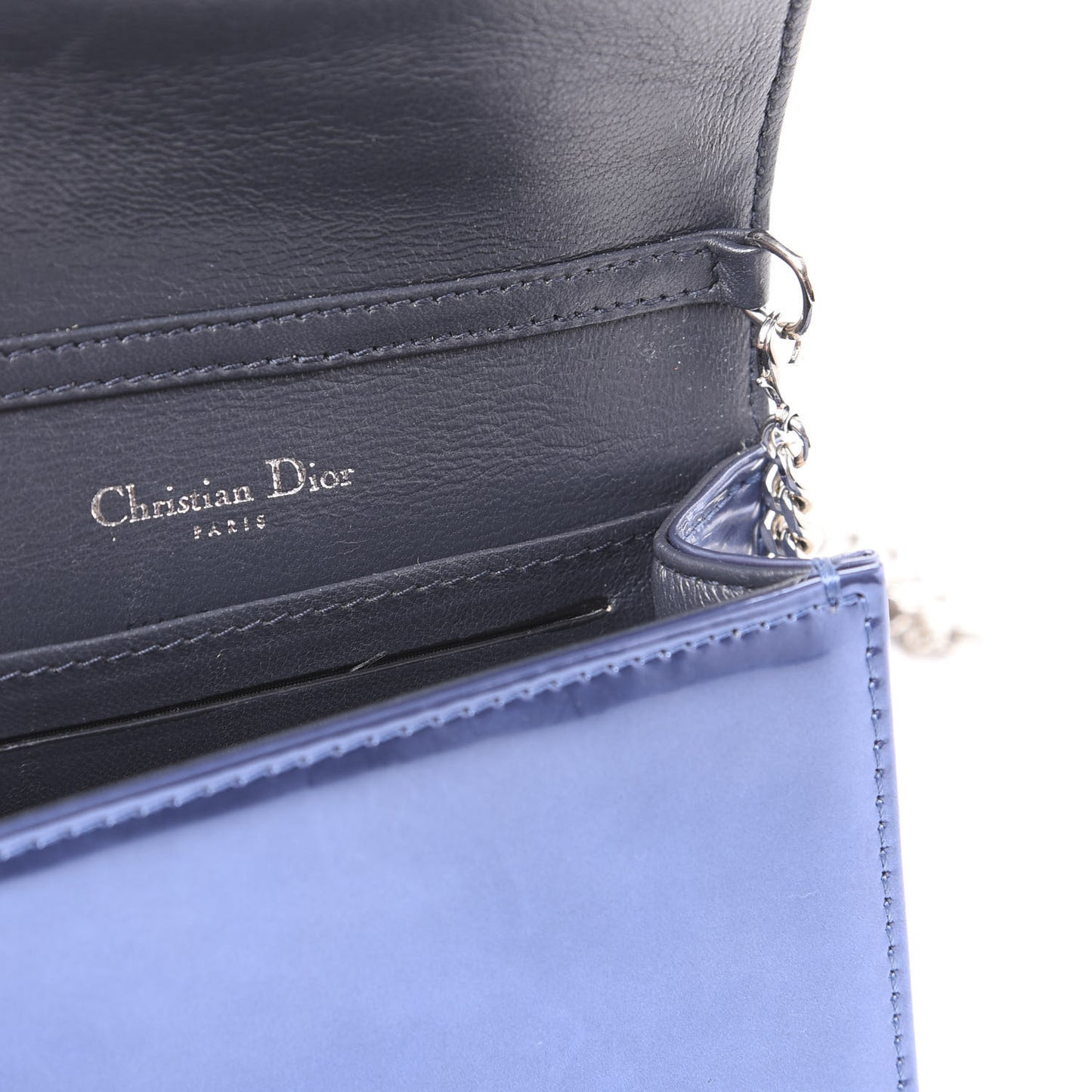 Metallic Patent Micro-Cannage Baby Diorama Flap Bag Blue
