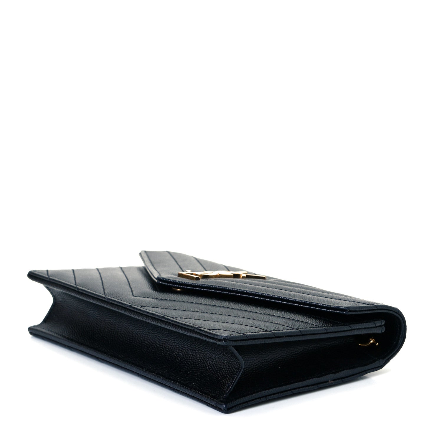 Saint Laurent Grain De Poudre Matelasse Chevron Monogram Envelope Chain Wallet Black 5 of 7
