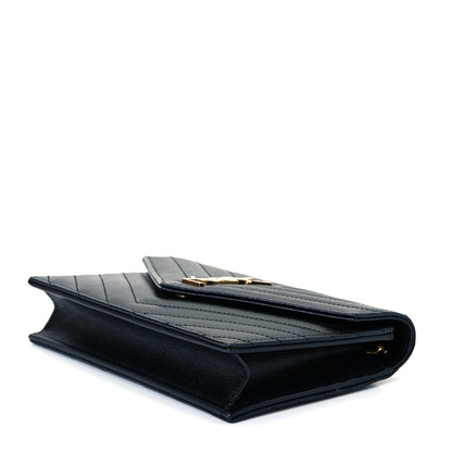 Saint Laurent Grain De Poudre Matelasse Chevron Monogram Envelope Chain Wallet Black 5 of 7