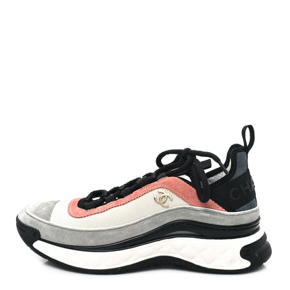 Chanel Fabric Suede CC Sneakers 37.5 White Light Grey Pink 1 of 9