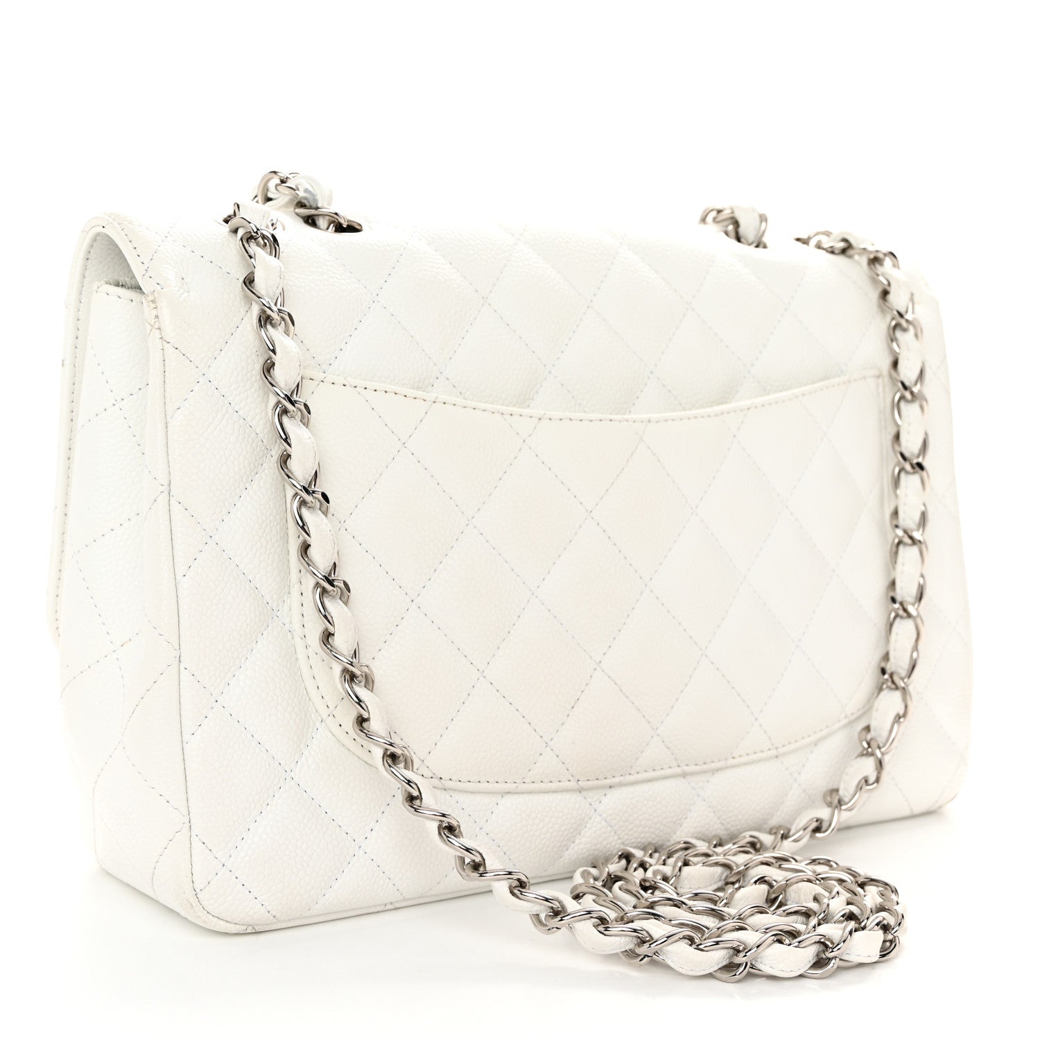 Chanel Caviar Quilted Jumbo Single Flap White 3 of 13