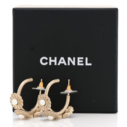 Chanel Pearl CC Flower Hoop Earrings Gold White 5 of 5
