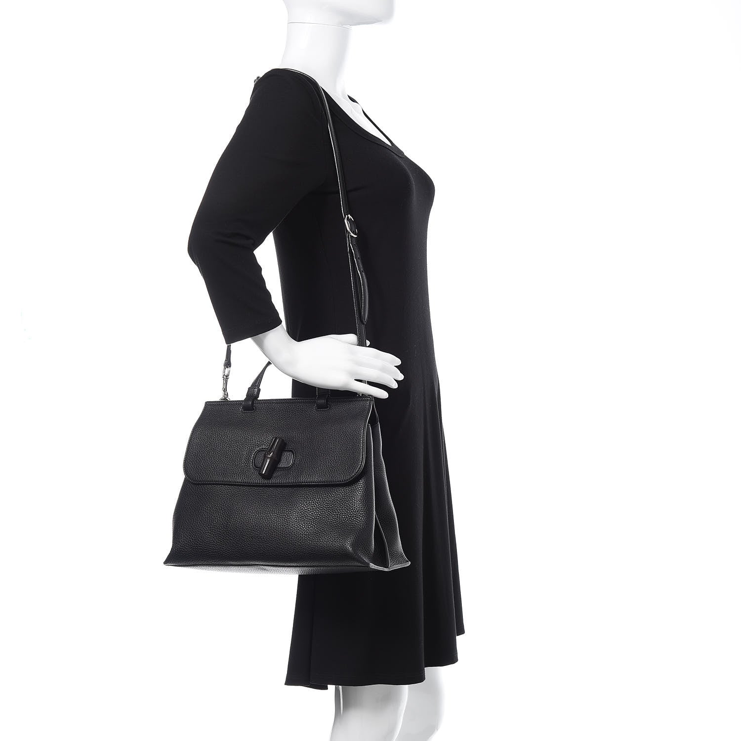 Gucci Cellarius Calfskin Medium Bamboo Daily Top Handle Bag Black 2 of 8