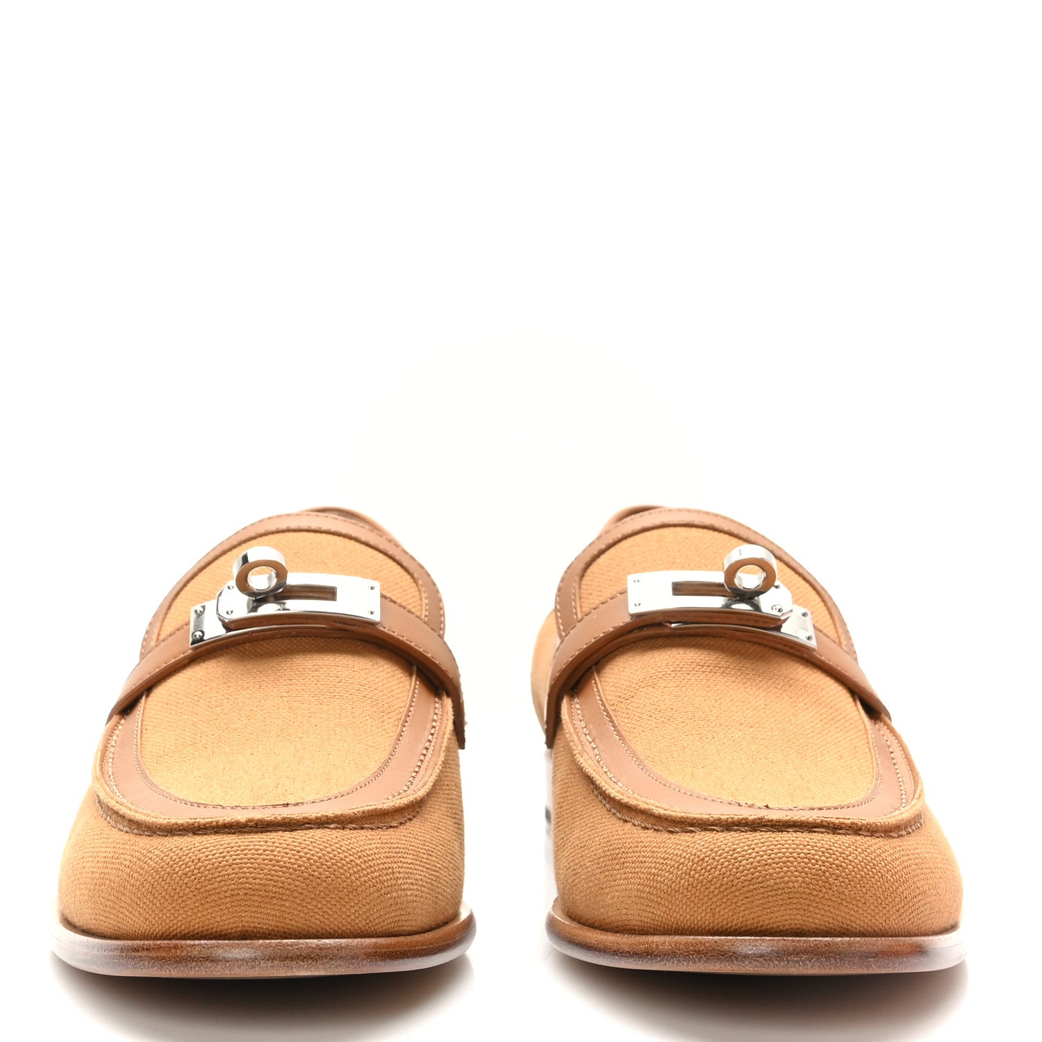 Hermes Calfskin Canvas Womens Destin Loafer 39 Naturel Beige Dore 2 of 9