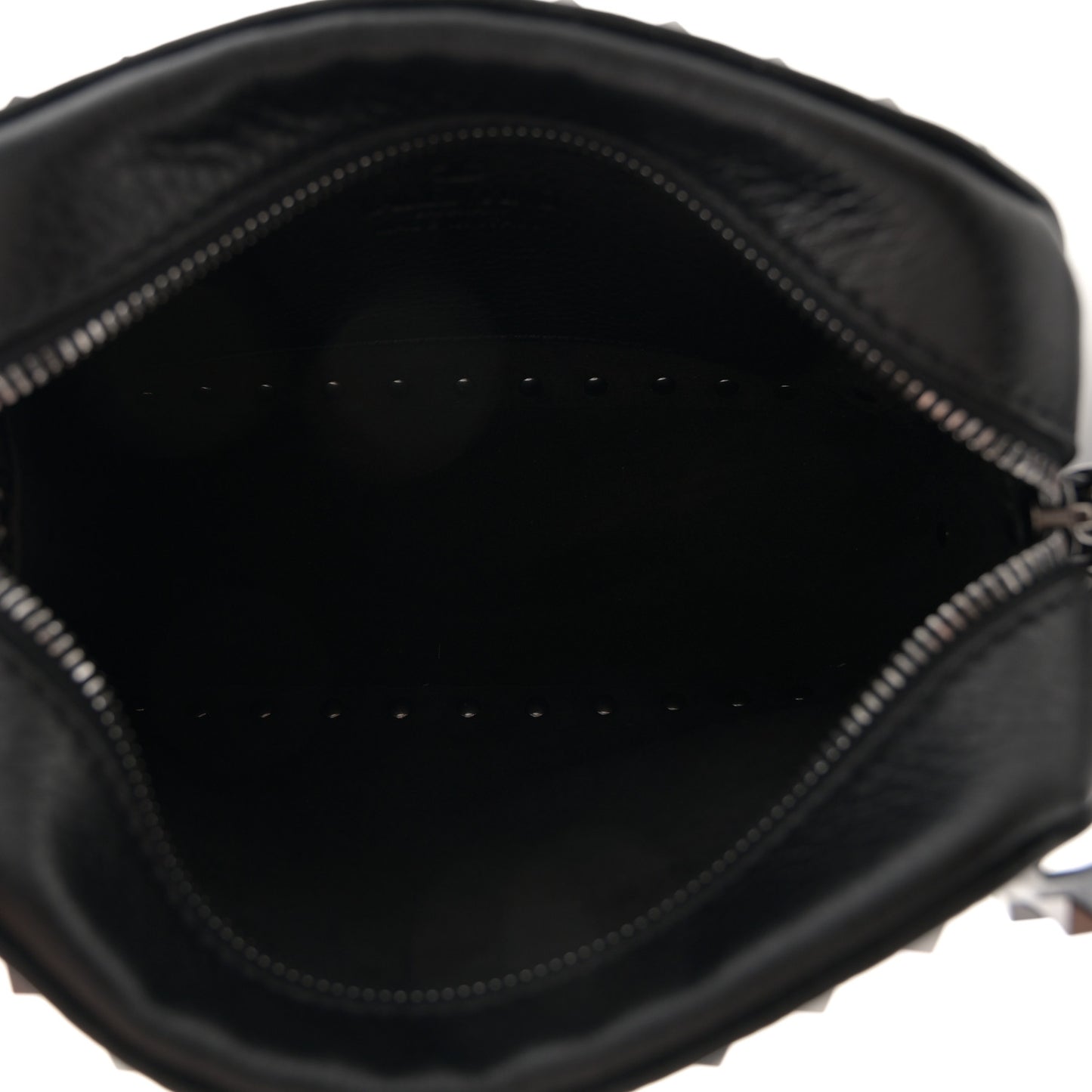 Grained Calfskin Rockstud Camera Crossbody Bag Black