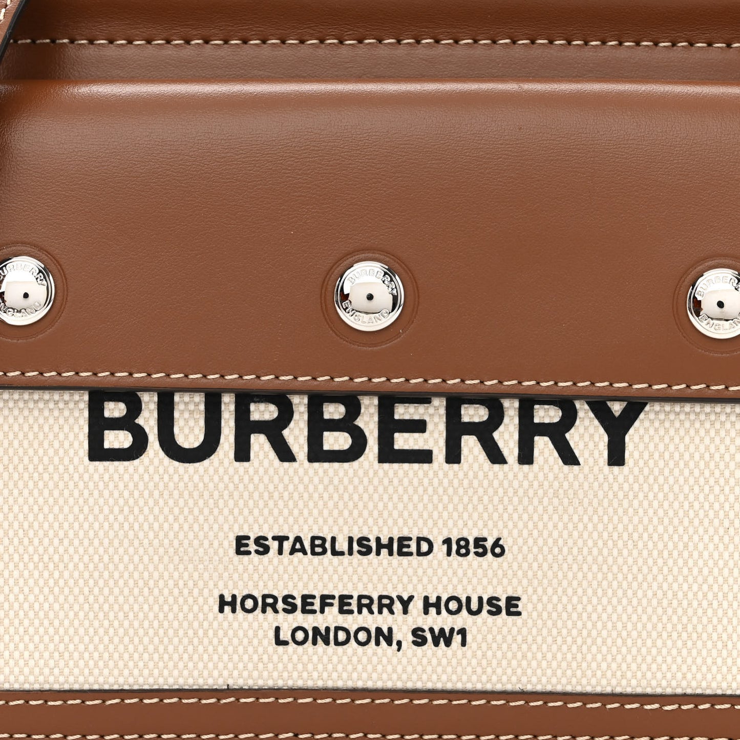 Smooth Calfskin Canvas Horseferry Print Mini Title Bag with Pocket Natural Malt Brown