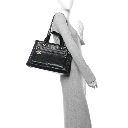 Chanel Snakeskin Glazed Calfskin Quilted Urban Mix Tote Black 2 of 16