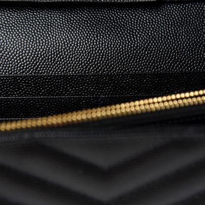 Saint Laurent Grain De Poudre Matelasse Chevron Monogram Chain Wallet Black 7 of 10