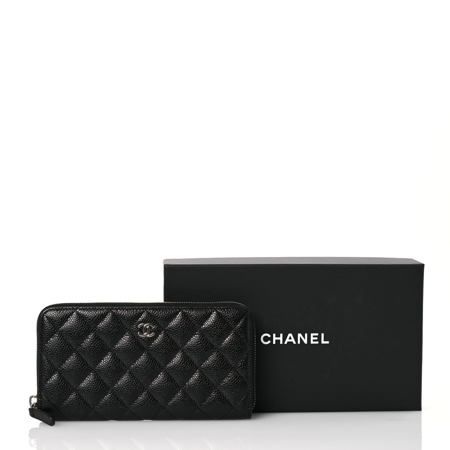 Caviar Quilted Large Gusset Zip Around Wallet Black