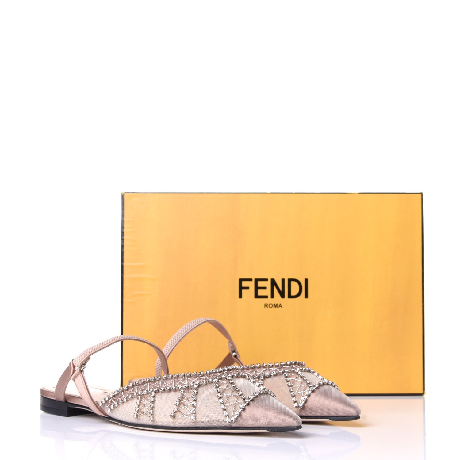 Fendi Satin Technical Mesh Colibri Crystal Embellished Mule 38.5 Nude 10 of 10