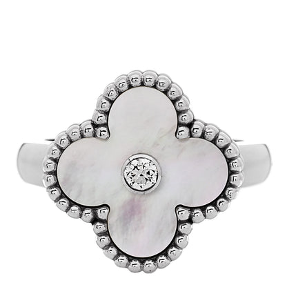 Van Cleef & Arpels 18K White Gold Diamond Mother of Pearl Vintage Alhambra Ring 49 4.75 1 of 6