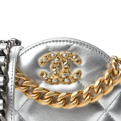 Chanel Metallic Lambskin Quilted Chanel 19 Round Clutch With Chain Silver 10 of 11