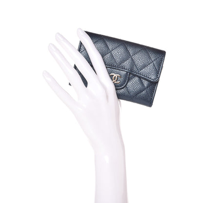 Chanel Metallic Caviar Quilted Flap Card Holder Dark Blue 2 of 9