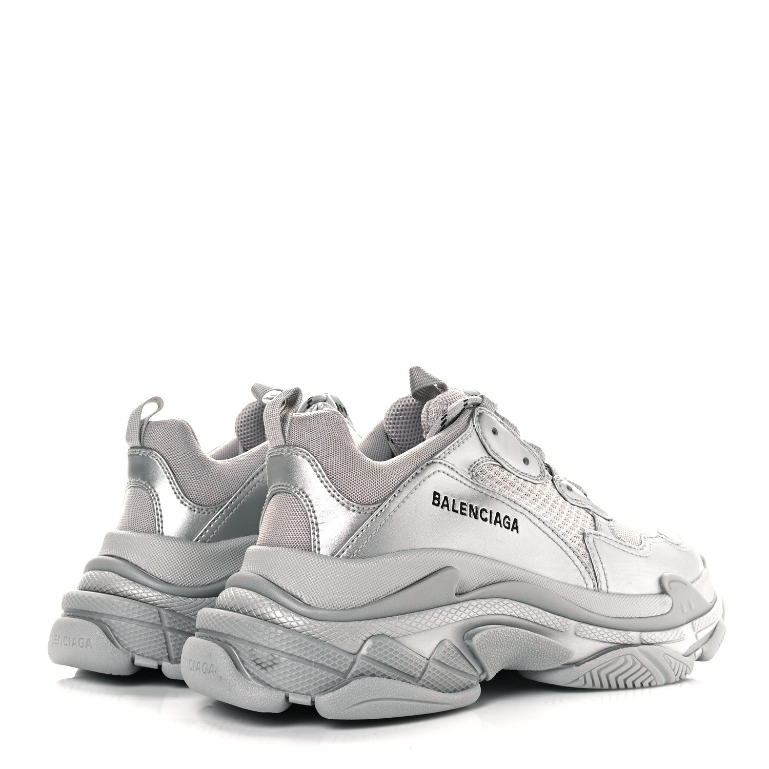 Balenciaga Metallic Fabric Mesh Womens Triple S Sneakers 42 Silver 4 of 6