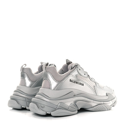 Balenciaga Metallic Fabric Mesh Womens Triple S Sneakers 42 Silver 4 of 6