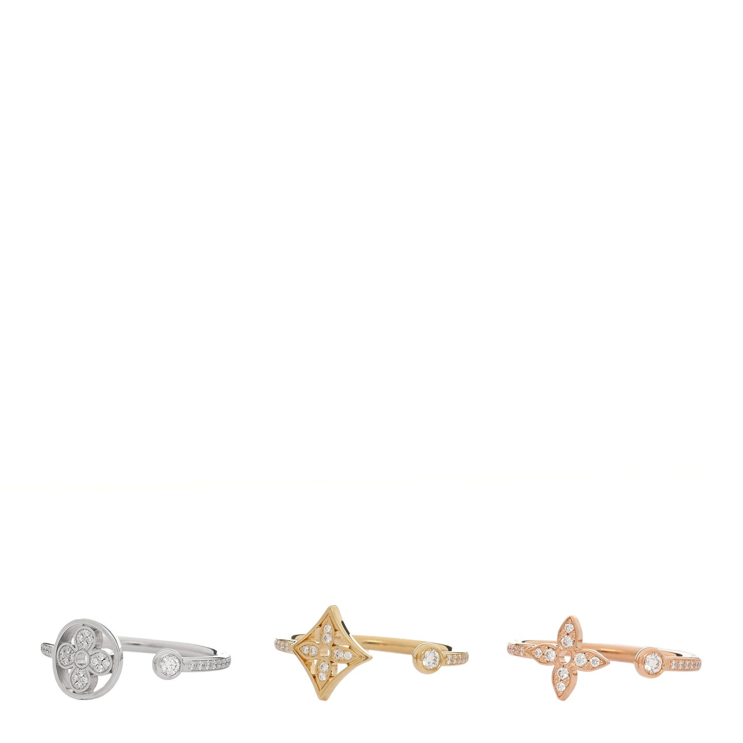 18K Yellow Pink White Gold Diamond Idylle Blossom Pave Ring 3 Set 54 6.75
