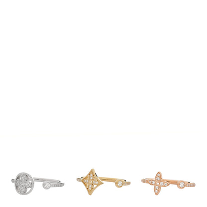 Louis Vuitton 18K Yellow Pink White Gold Diamond Idylle Blossom Pave Ring 3 Set 54 6.75 1 of 5