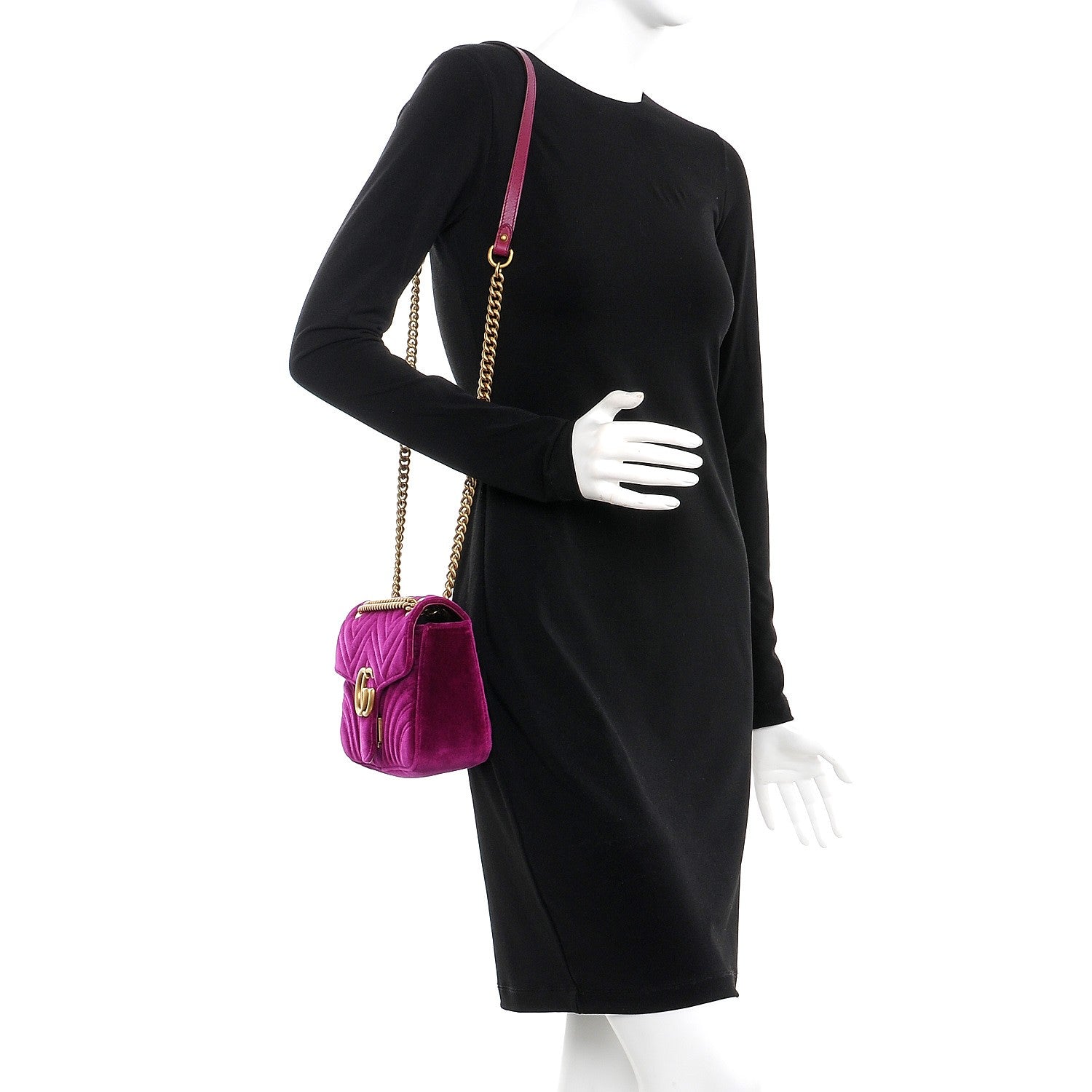 Gucci Velvet Matelasse Small GG Marmont Shoulder Bag Fuchsia Violet Cyclamen 2 of 7