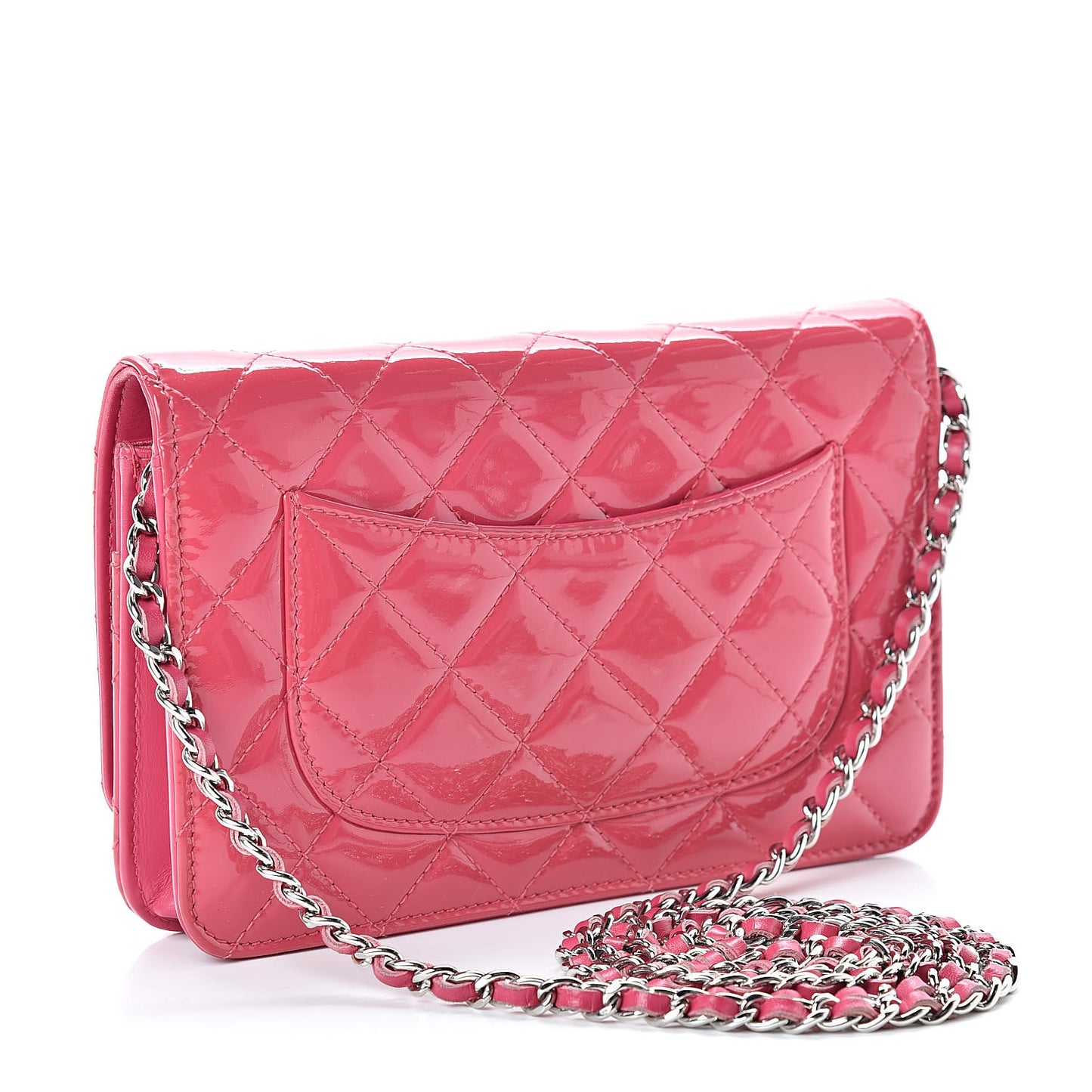 Patent Quilted Wallet On Chain WOC Fuchsia