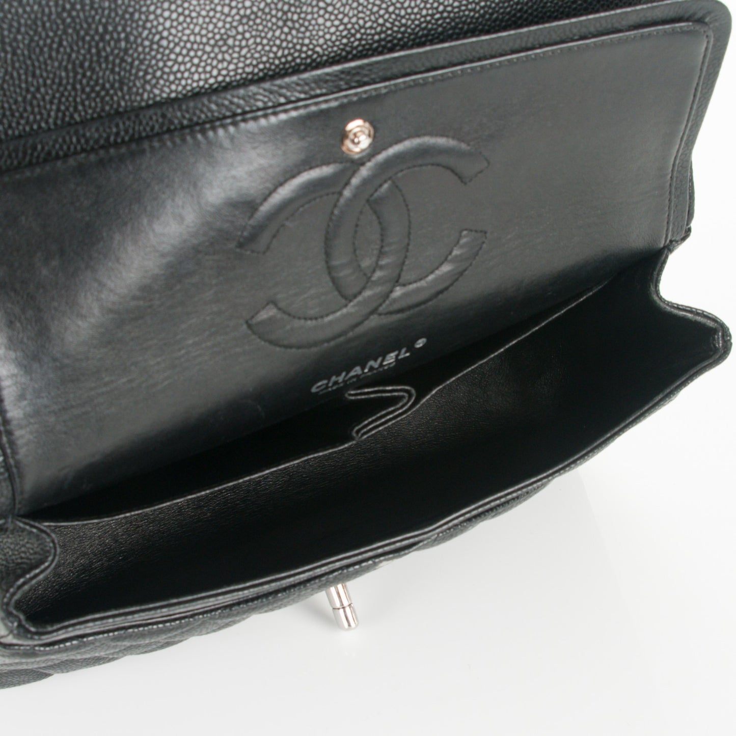 Caviar Quilted Medium Double Flap Black