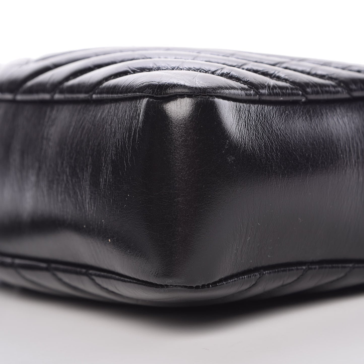 Cracked Shiny Calfskin Matelasse Monogram Lou Camera Bag Black