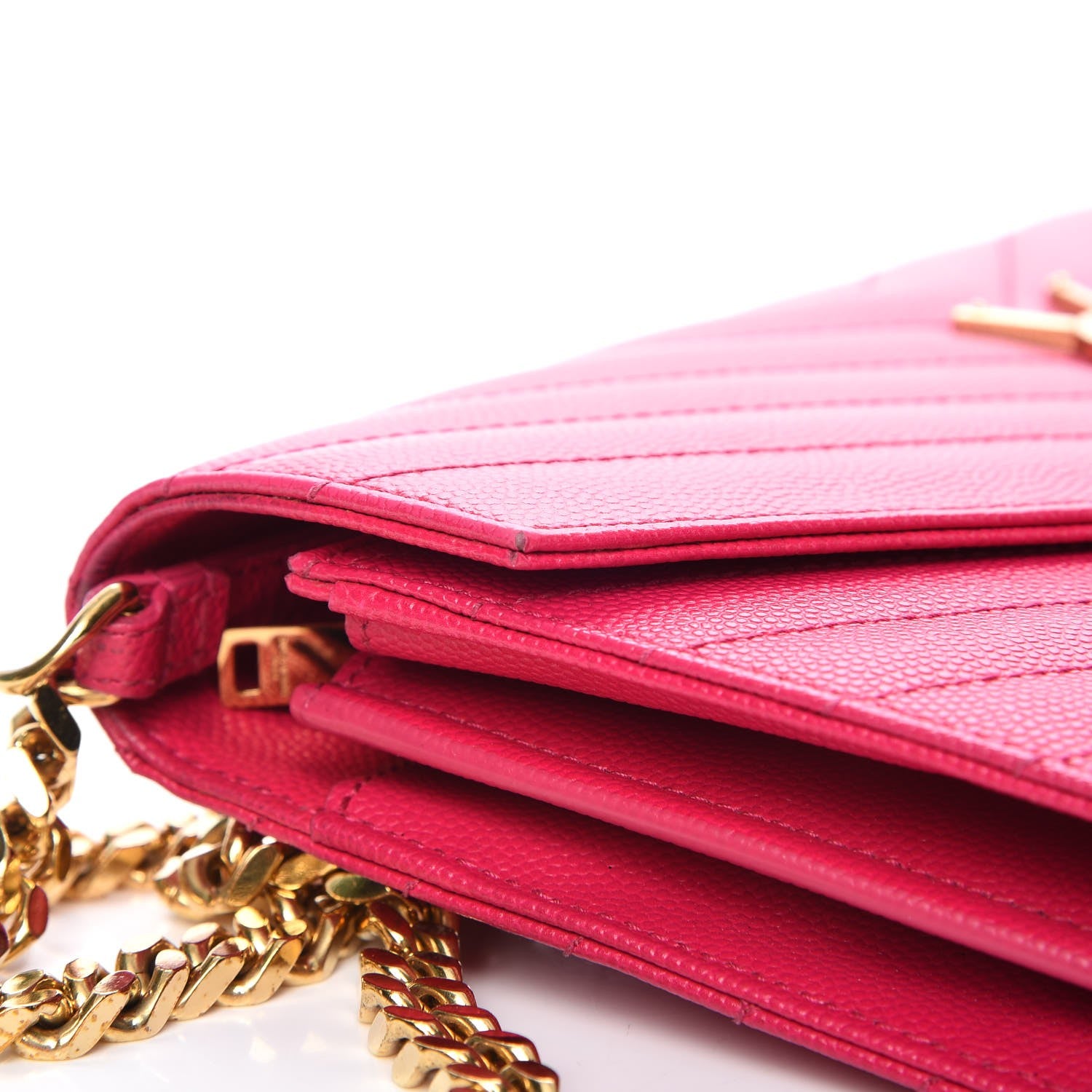 Saint Laurent Grain De Poudre Matelasse Chevron Monogram Chain Wallet Bubblegum 9 of 13