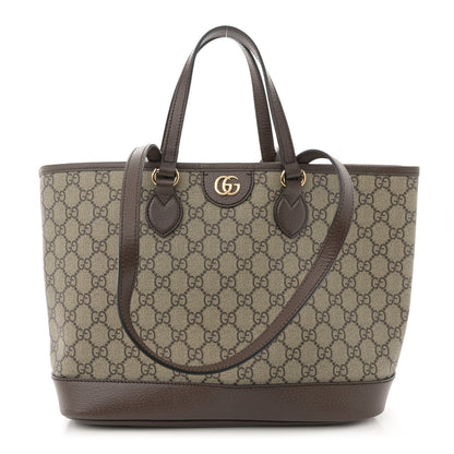 Gucci GG Supreme Monogram Textured Calfskin Small Ophidia Shoulder Tote Bag Beige Ebony New Acero 1 of 11