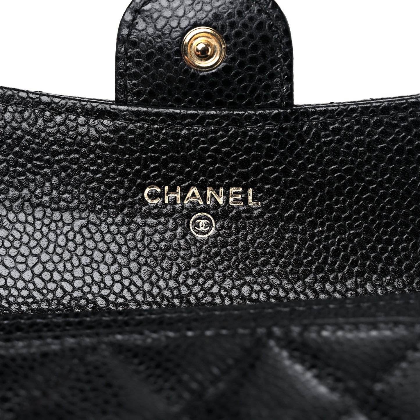 Caviar Quilted Flap Card Holder Wallet Black
