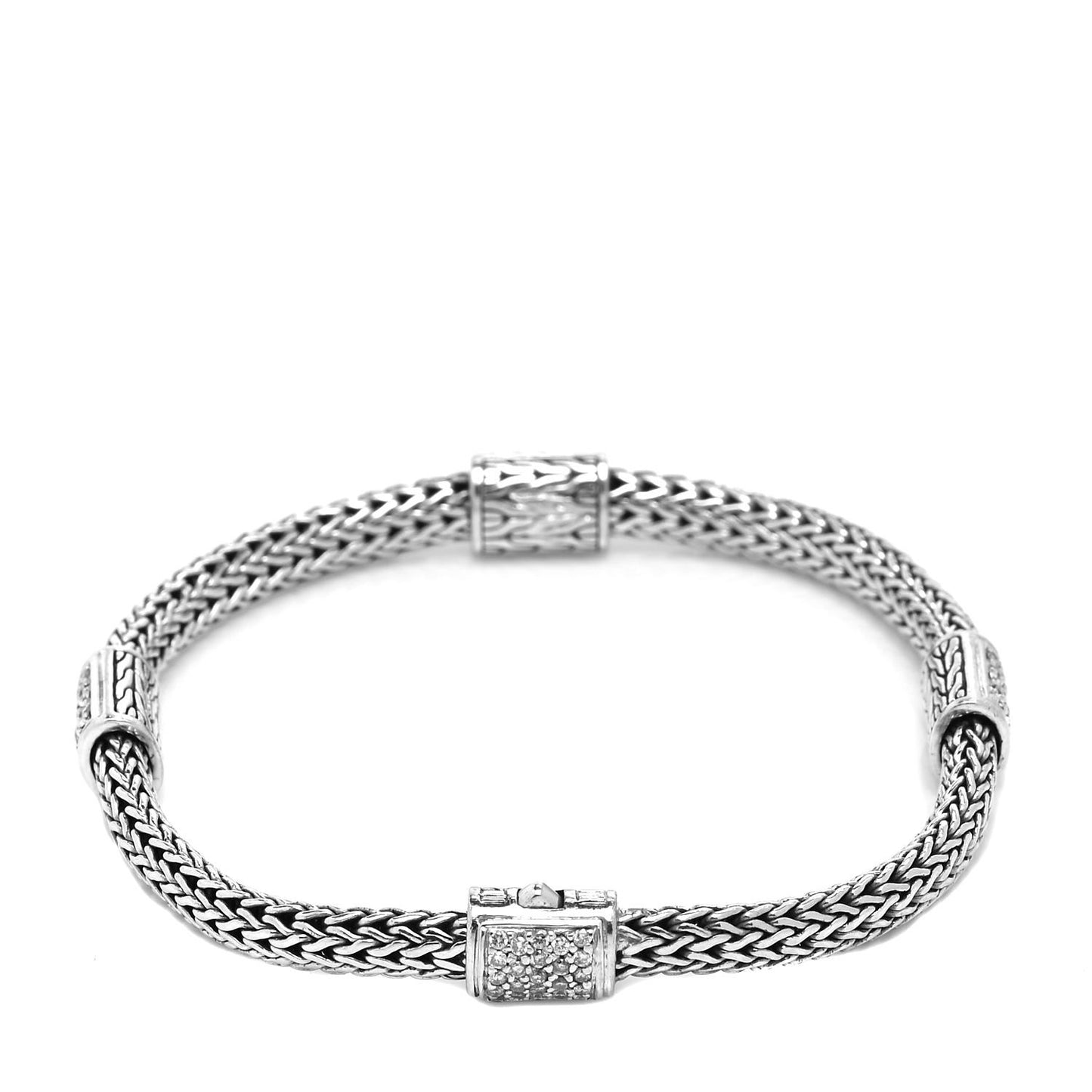 Sterling Silver 18K Yellow Gold Diamond Classic Chain Station Bracelet