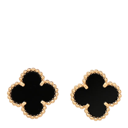 Van Cleef & Arpels 18K Yellow Gold Black Onyx Sweet Alhambra Earrings 1 of 5