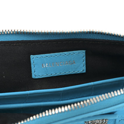 Balenciaga Extra Supple Calfskin Crocodile Embossed Crystal Mini Le Cagole Purse With Chain Cyan 5 of 10