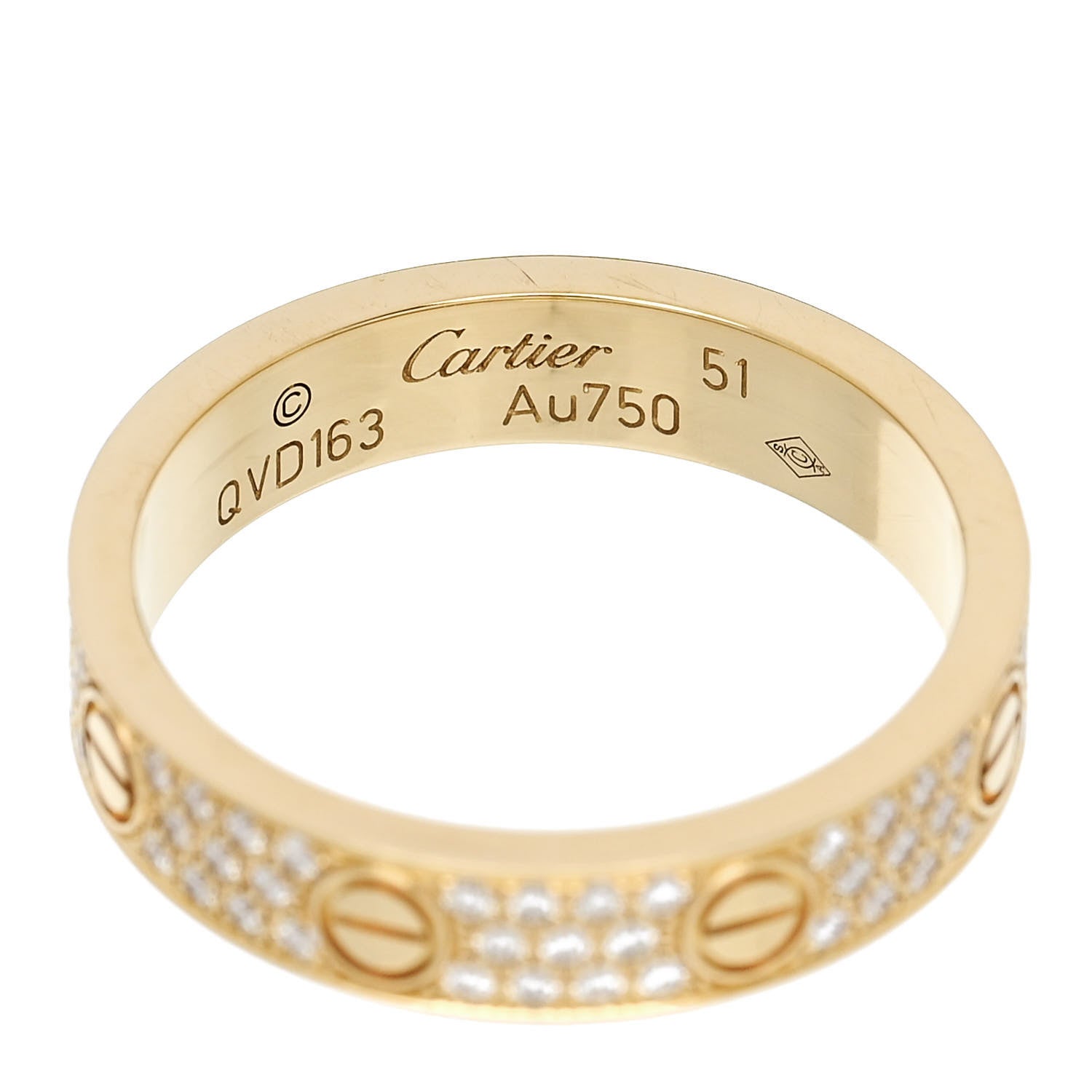 Cartier 18K Yellow Gold Diamond 4mm LOVE Wedding Paved Band Ring 51 5.75 4 of 5