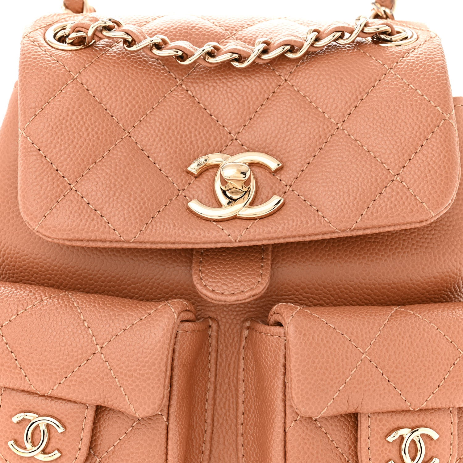Chanel Shiny Caviar Quilted Small Duma Pockets Drawstring Backpack Dark Beige 8 of 10