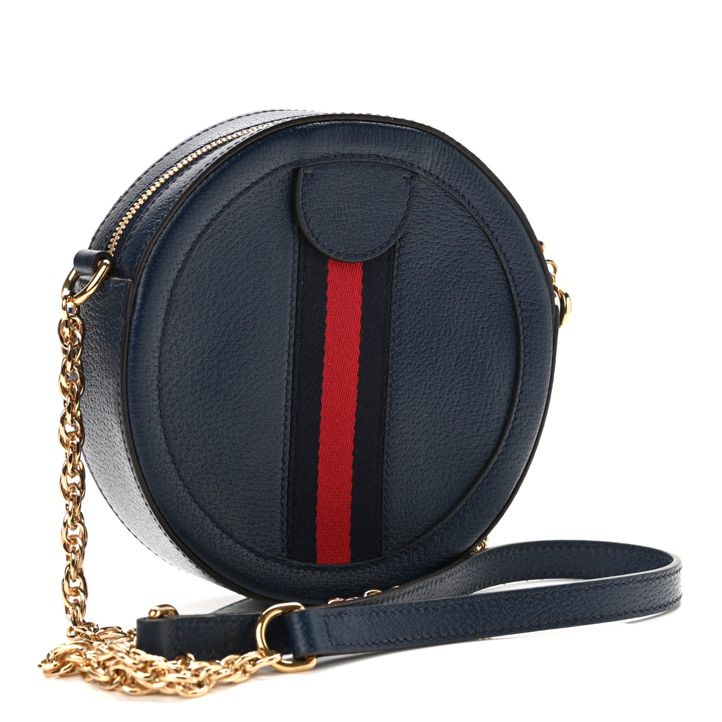 Soft Textured Calfskin Web Mini Ophidia Round Shoulder Bag Blue Agata