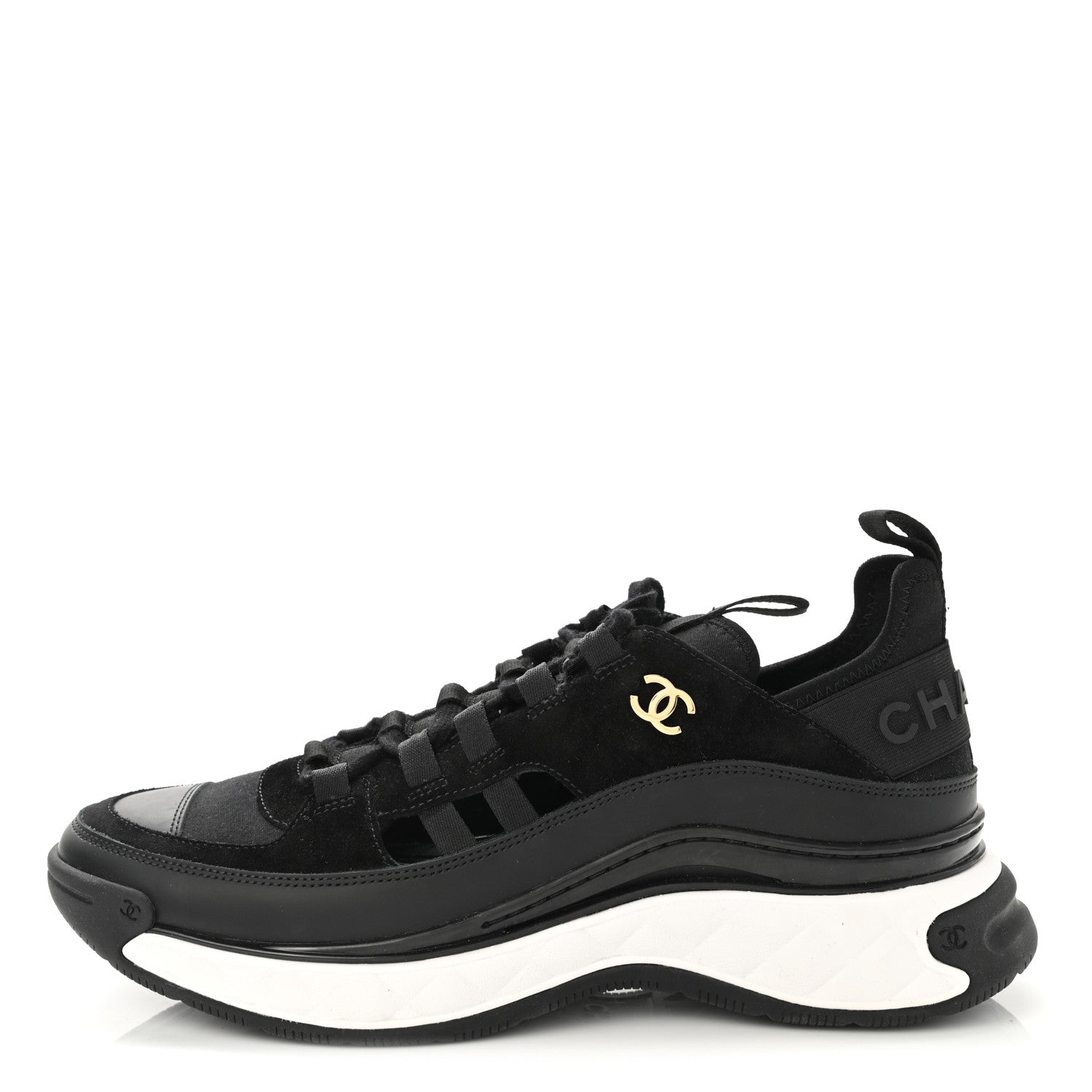 Chanel Fabric Calfskin Suede CC Sneakers 41 Black 1 of 9