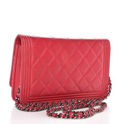 Chanel Lambskin Quilted Boy Wallet On Chain WOC Dark Pink 3 of 11